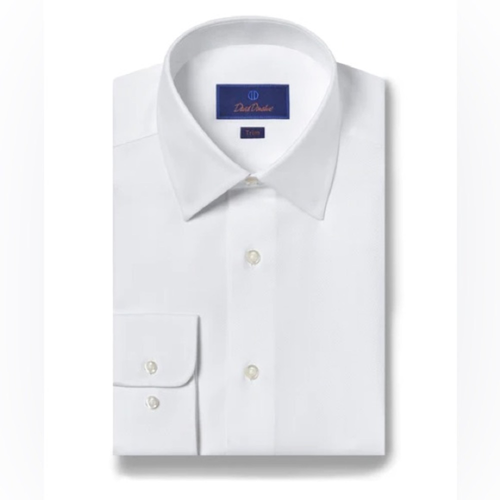 David Donahue Solid White Dress Shirt Size 16.5 Trim Fit